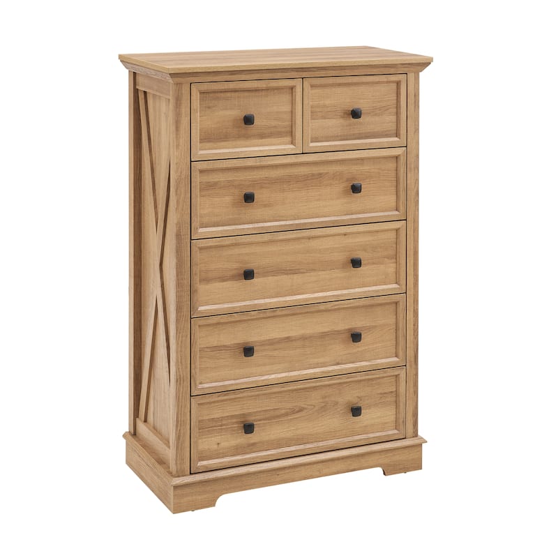 Oak 6-Drawer Dresser, Tall Chest of Drawers for Living Room Org