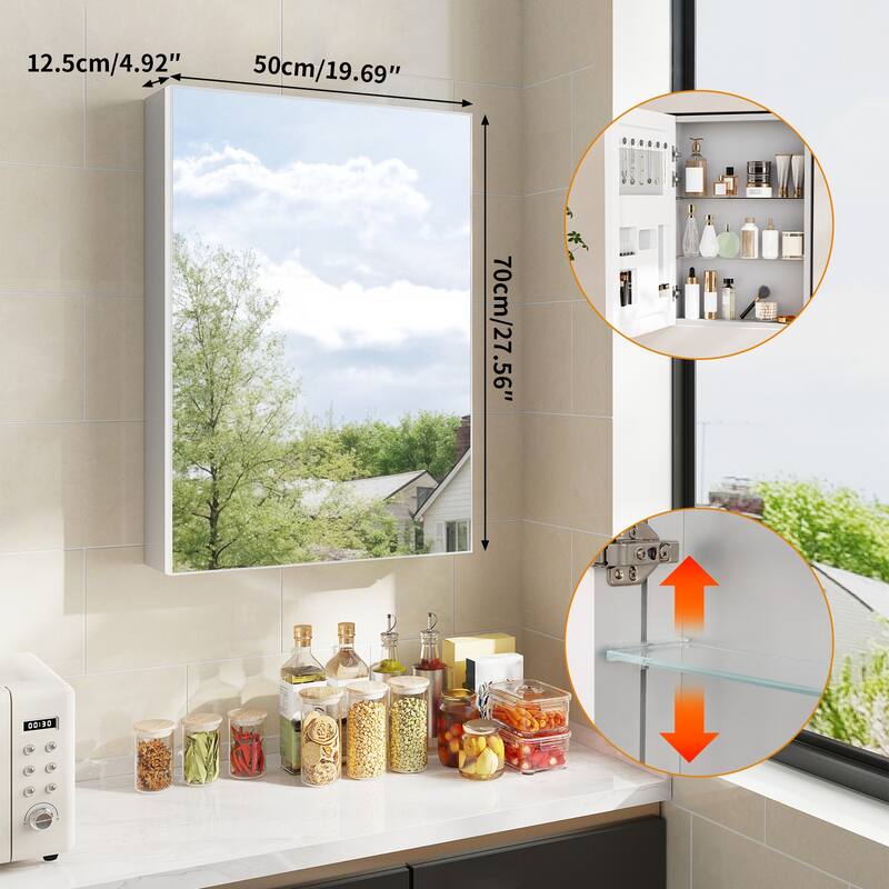 Bathroom Mirror Medicine Cabinet Recessed or Surface Mount with Adjustable Shelves - 20x5x28 inch