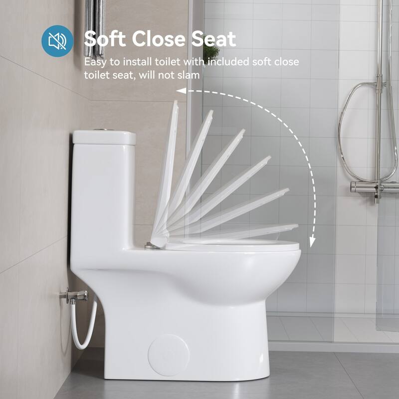 HOROW One Piece Elongated Toilet in White 0.8/1.28 GPF Dual Flush with Seat - N/A