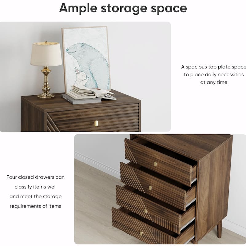 Mid-Century Modern Dresser with Gold Knobs - Walnut