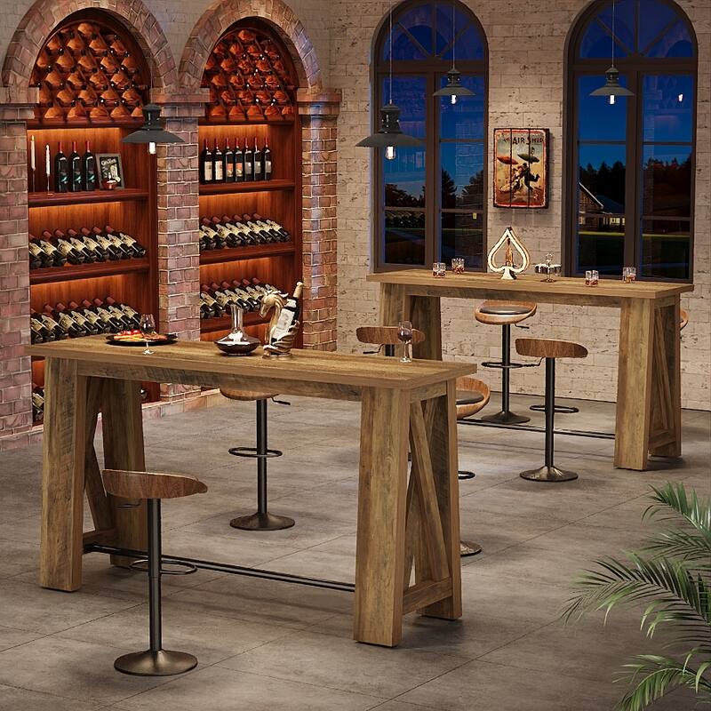 63" Counter Height Console Table, Farmhouse Entryway Table with Metal Footrest, Rectangular Narrow Kitchen Dining Table