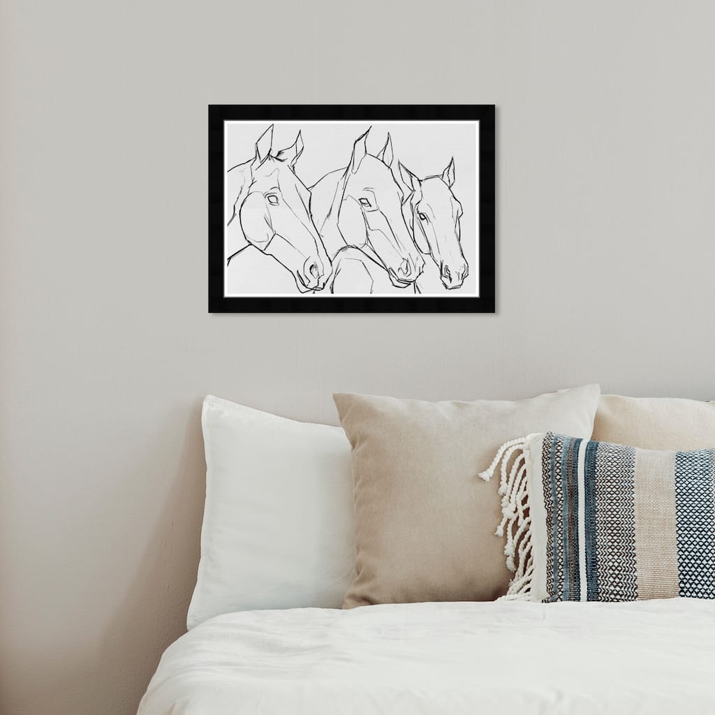 Wynwood Studio 'Stallion Sketch II' Animals Wall Art Framed Print Farm Animals - Gray, Black