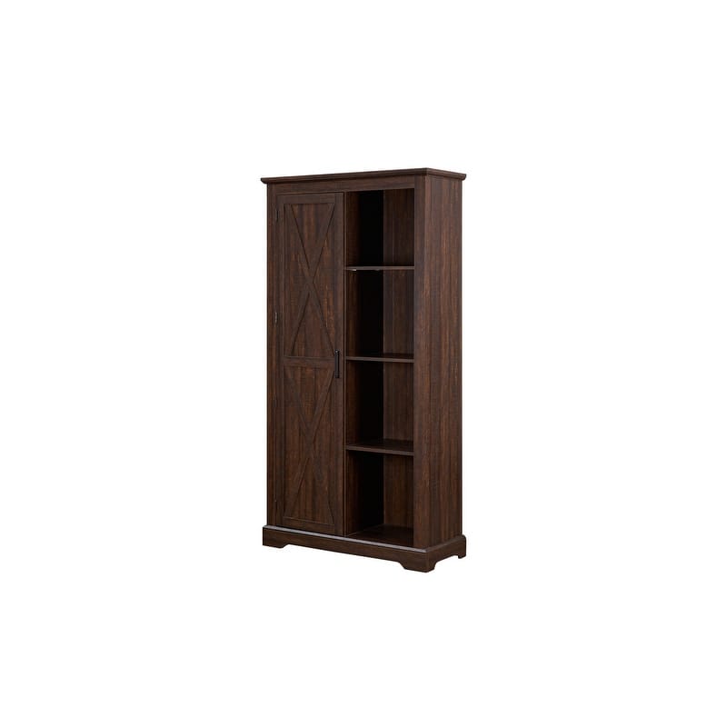 Tall Barn Door Kitchen Pantry Storage Cabinet with Adjustable Shelves for Kitchen and Living Room