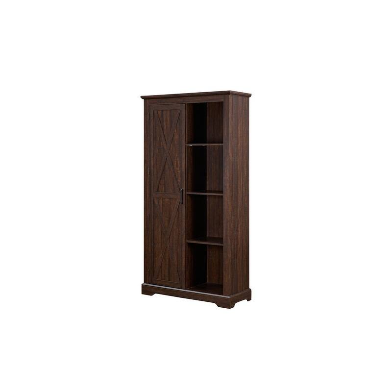 Tall Barn Door Kitchen Pantry Storage Cabinet with Adjustable Shelves