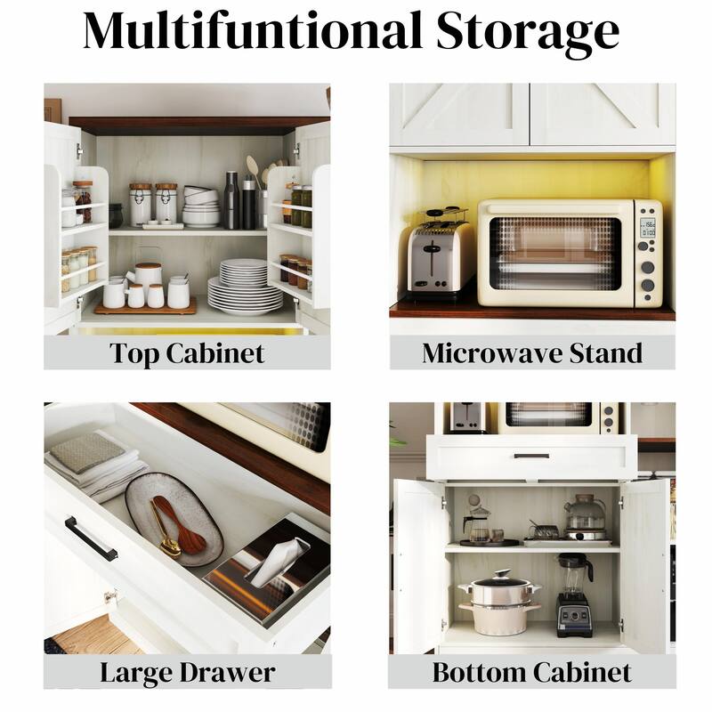 71" Farmhouse Pantry Cabinet - Hutch with Charging Station