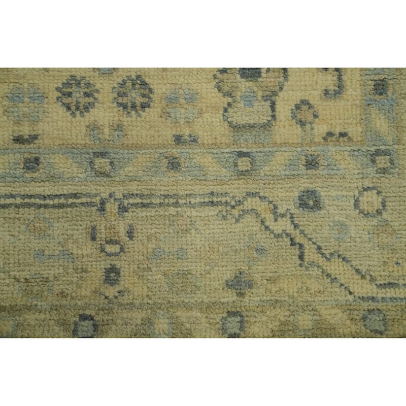 Earth Tone Wool Oushak Vegetable Dye Runner Rug, Floral Geometric Carpet - 9' 8'' X 2' 11''
