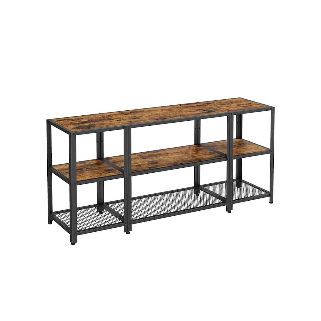 Black Wooden Storage TV Stand for 65 Inch TVs with Shelves and Cabinet - 57.9"L x 15.7"W x 25.6"H