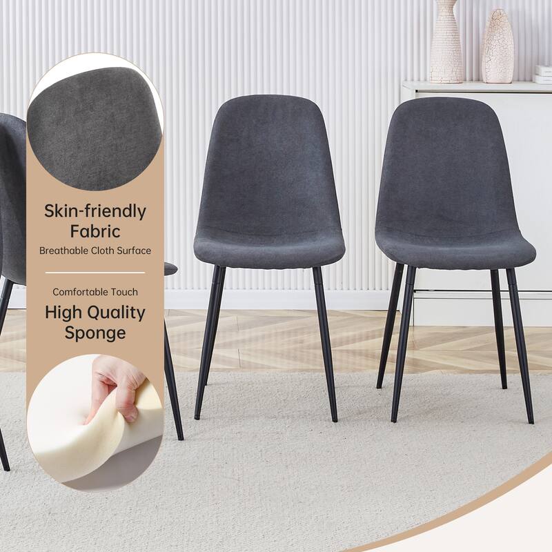 7-Piece Minimalist Retro Dining Table Set, 55-Inch Rectangular Table with Textured Top & 6 High-Resilience Fabric Chairs