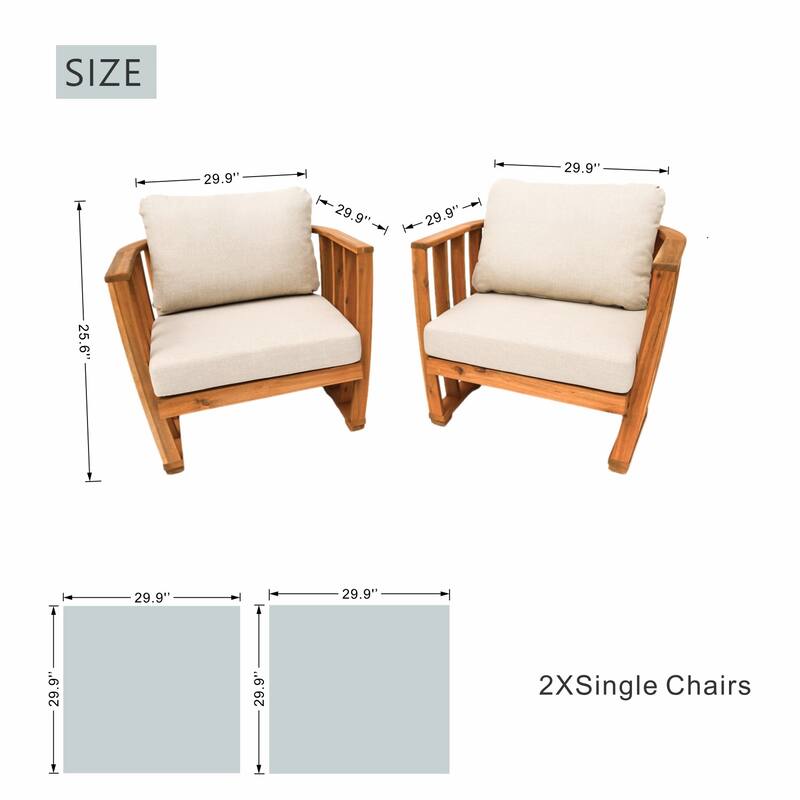 Set of 2 Outdoor Semicircular Ring Shape Acacia Wood Chairs
