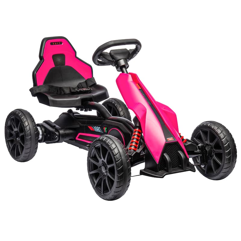 Pink Go Kart for Kids with Seat Belt and Backrest, Realistic Ride on Motor Vehicle Toy, Battery Powered Drifting Vehicle