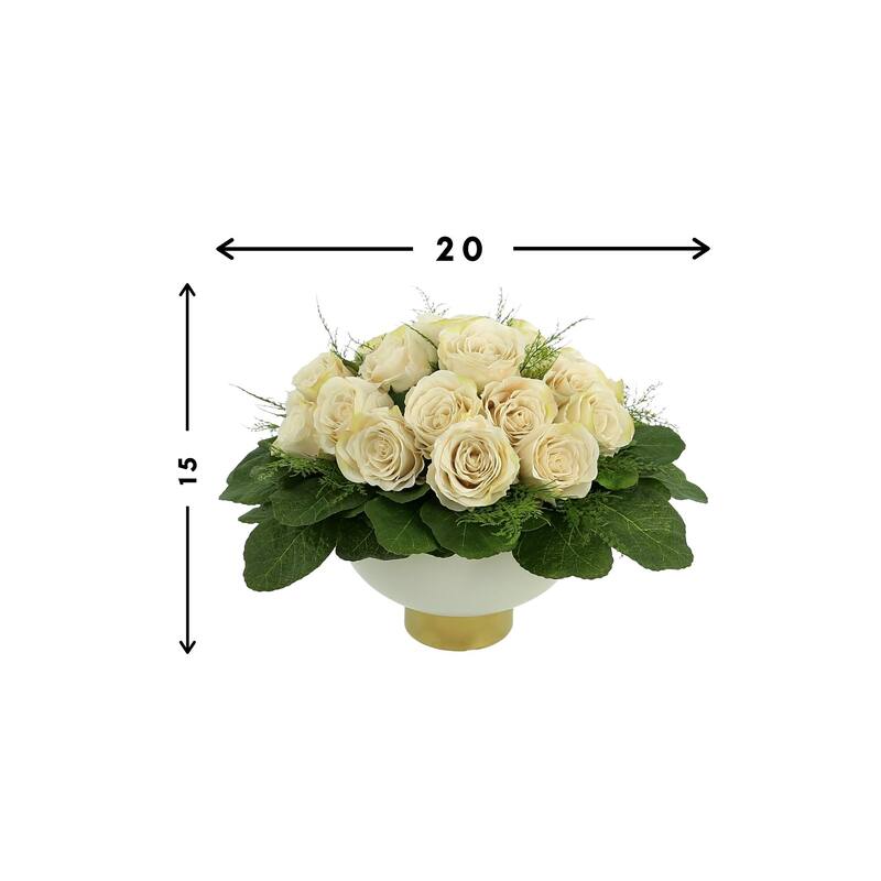 Rose Arrangement with Fern and Leaves - White, Green