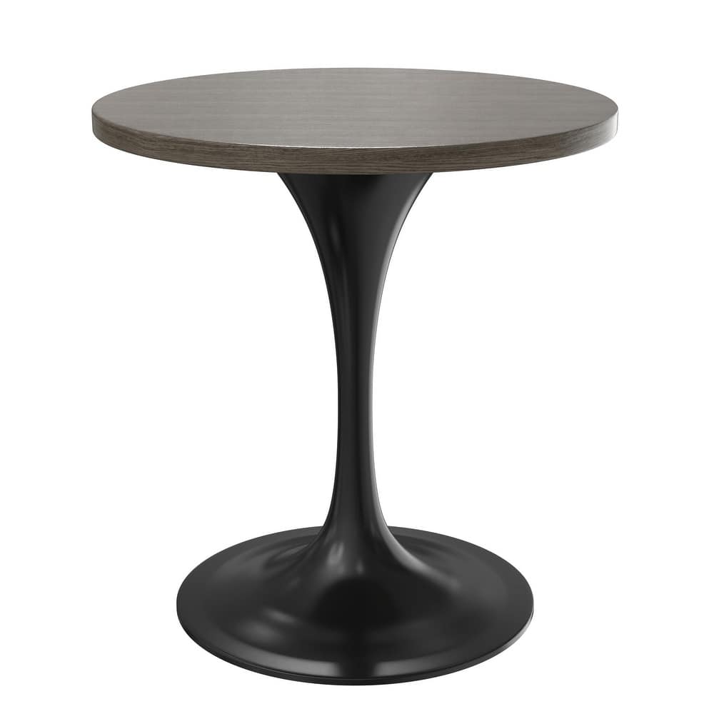 Verve 27" Modern Round MDF Solid Wood Top Accent Dining Table with Black Pedestal Steel Base for Home Kitchen and Living Room
