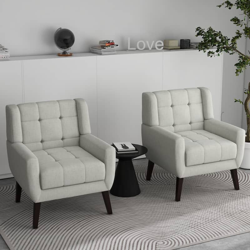 Tufted Arm Chair Upholstered Lounge Chair(Set of 2) - Beige Linen