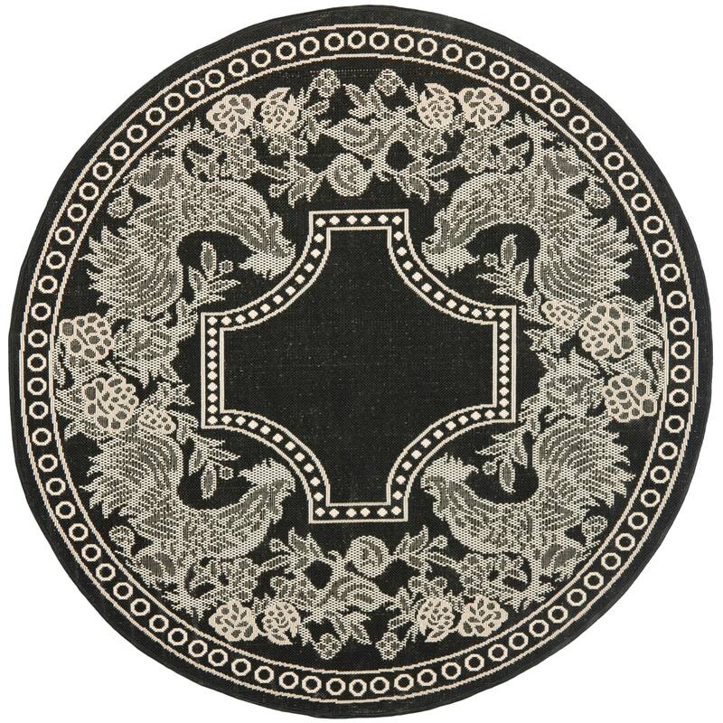 SAFAVIEH Courtyard Terry Indoor/ Outdoor Waterproof Patio Backyard Rug - 5'3" Round - Black/Sand