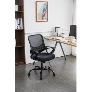Black Mid Back Swivel Mesh Chair with Armrest - Bed Bath & Beyond ...