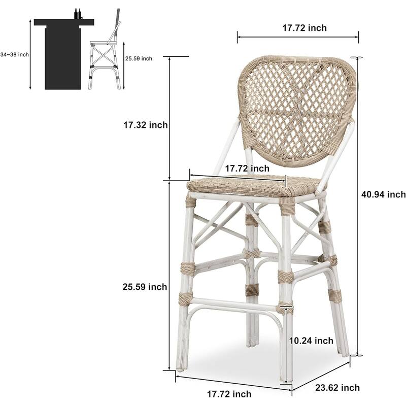 PURPLE LEAF 2 Set of Outdoor Barstools,Bamboo Bistro Dining Chair,Cushion Included
