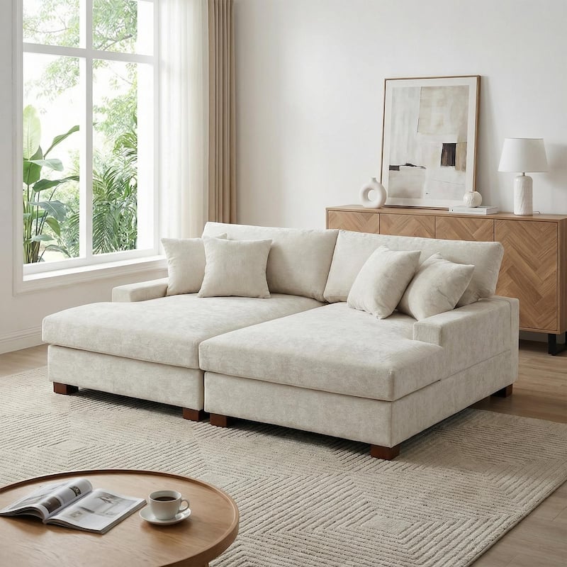 Modern Upholstered Chenille Modular Sectional Sofa with 2 Chaise