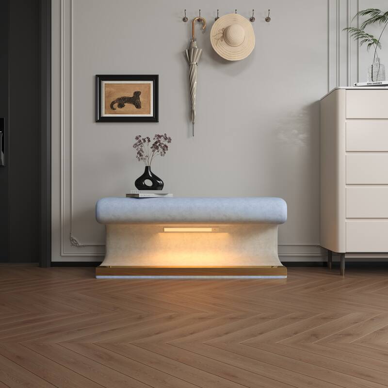 Upholstered Ottoman with LED sensor light