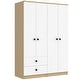 preview thumbnail 9 of 10, Wooden Bedroom Wardrobe with Hanging Rods & Drawers, 4-Door Armoire Closet Storage Cabinet for Home Organization, White+Natural