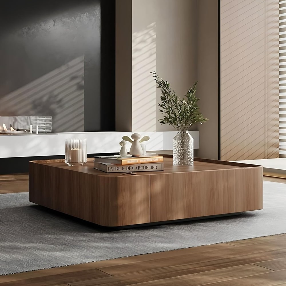 Wood Coffee Table with Hidden Drawer