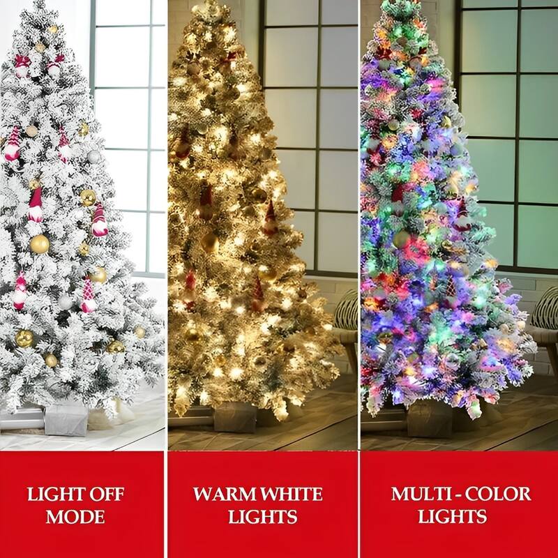 7.5ft Snow-Flocked Artificial Pine Christmas Tree with Dual-Color 550 LED Lights, 1500 Branch Tips & Easy-Assembly Metal Base