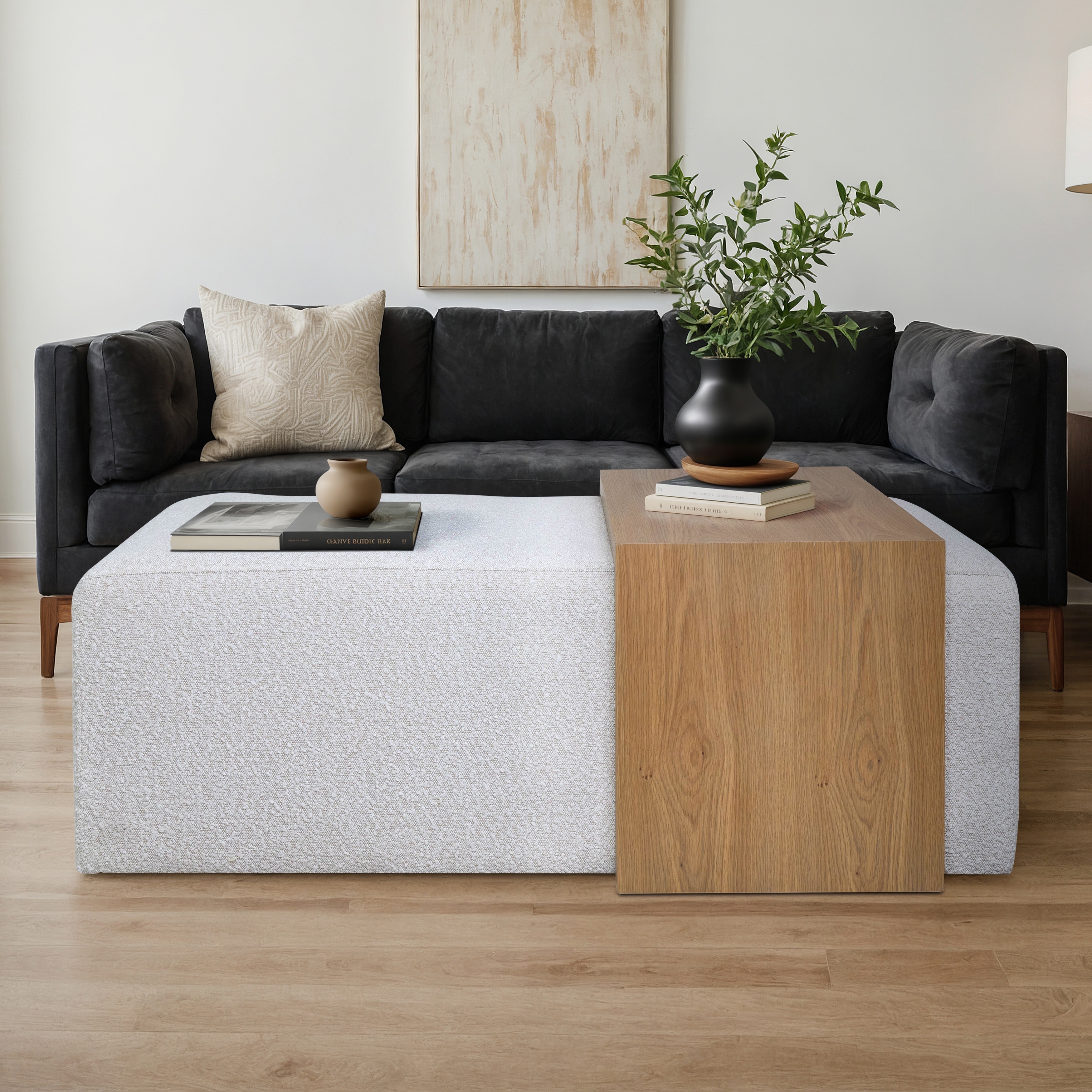 Sagebrook Home Modern Rectangular Ottoman With Wood Accent - Elegant Plywood & Larch MDF With Oak Veneer