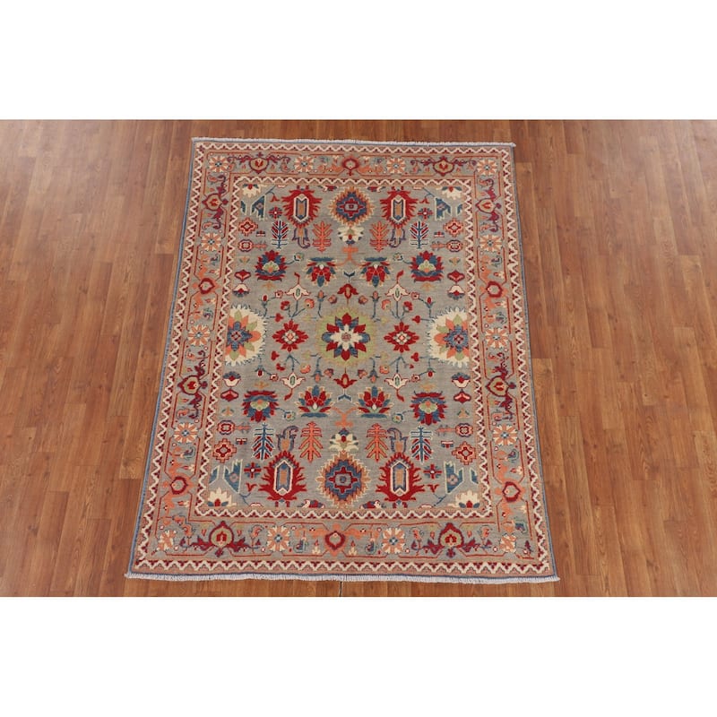 Grey Kazak Area Rug Hand-Knotted Traditional Wool Carpet - 4'10" x 6'6"