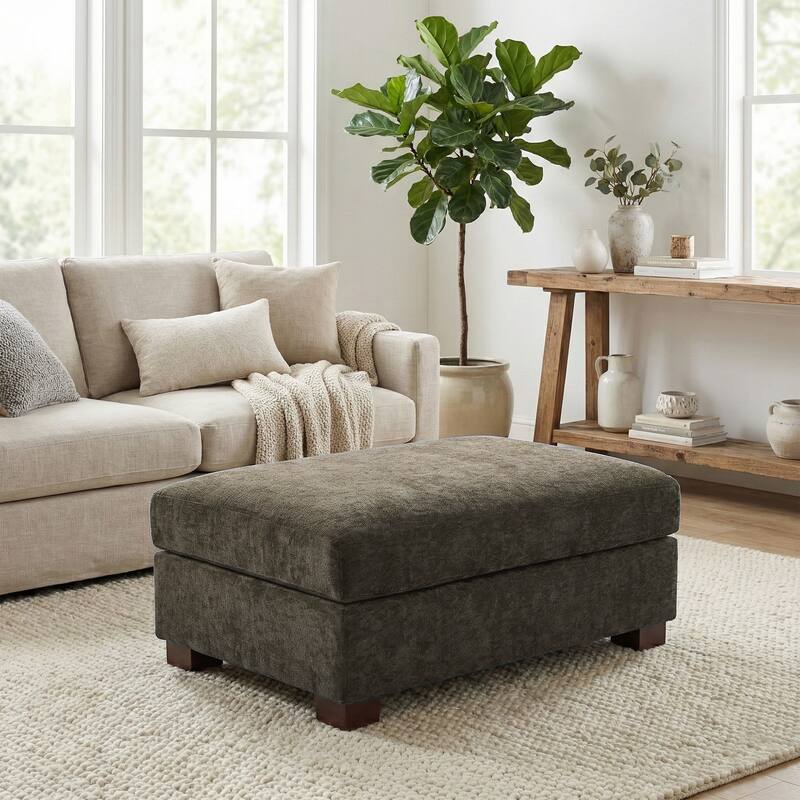 Oversized Chenille Modular Ottoman With Cushioned Top - Camel - Single
