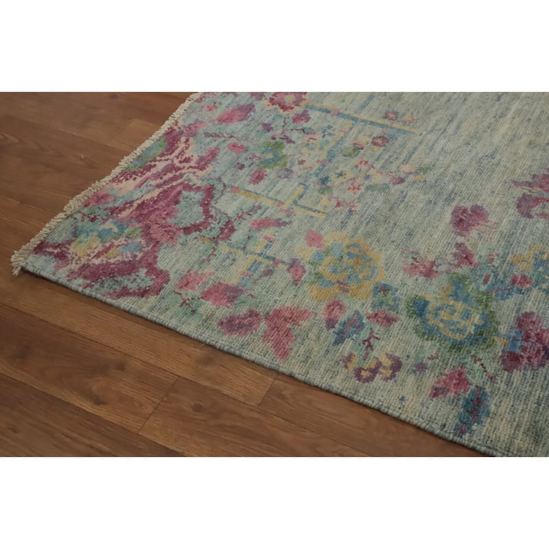 Hand Knotted Oriental 100% Wool Carpet Traditional Floral Navy Blue & Blues Ziegler Runner Rug - 14' 8'' X 4' 10''