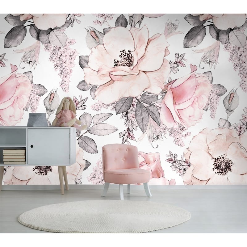 GK Wall Design Soft Pink Rose Flower Pattern Removable Wallpaper
