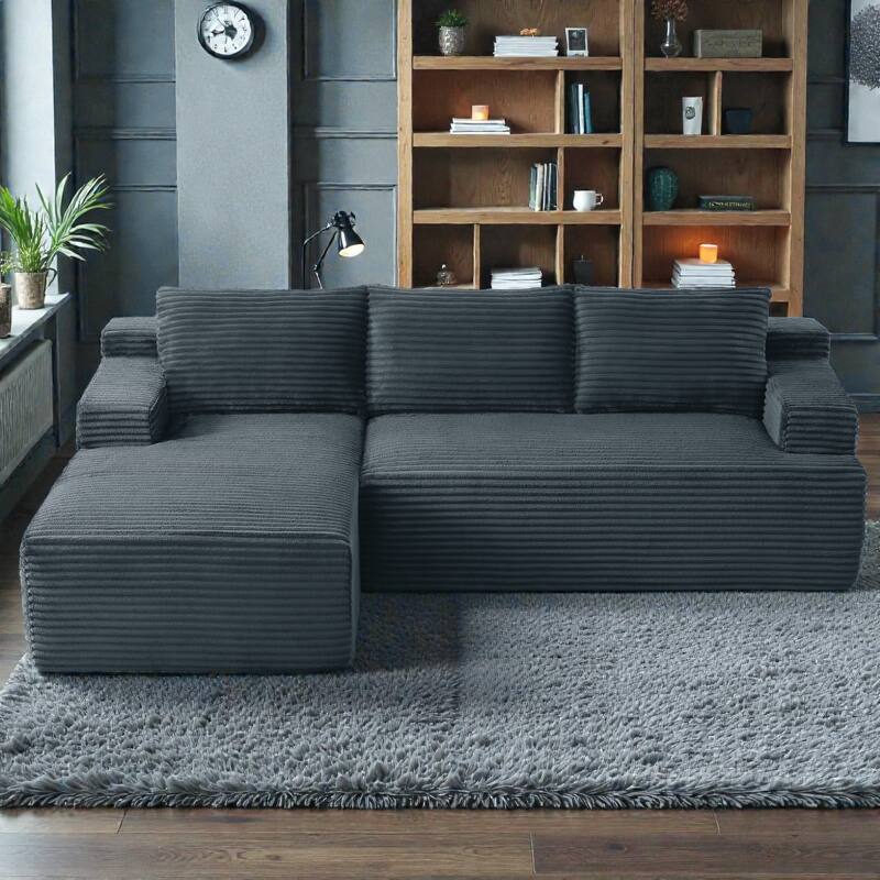 L Shaped Cloud Sectional Sofa with Deep Seat, Corduroy Modular Sleeper Couch, No Assembly Required