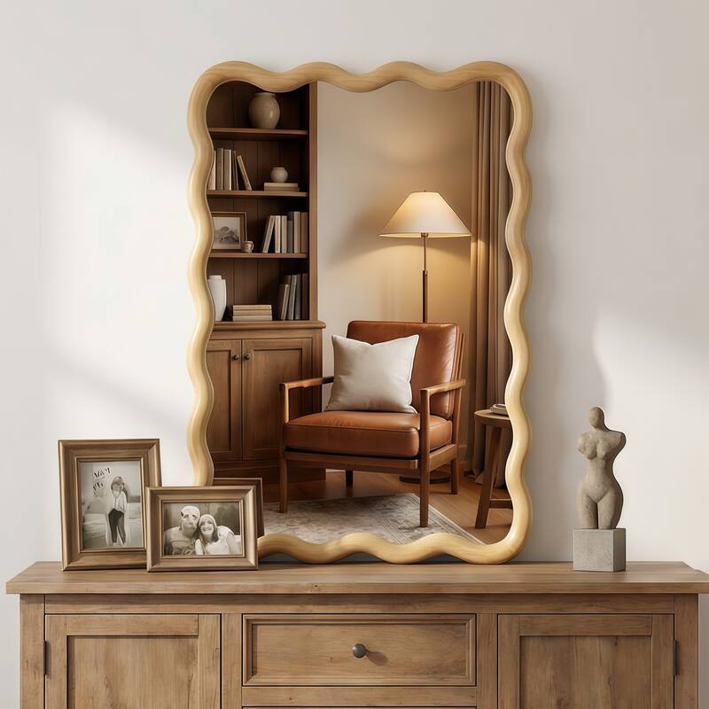 20"x30" Wavy Rectangle Solid Wood Frame Decorative Mirror