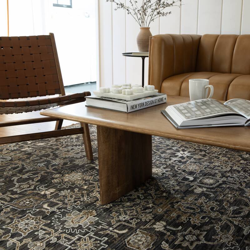 Adelaide Borderless Traditonal Charcoal//Tan Wool Blend Area Rug