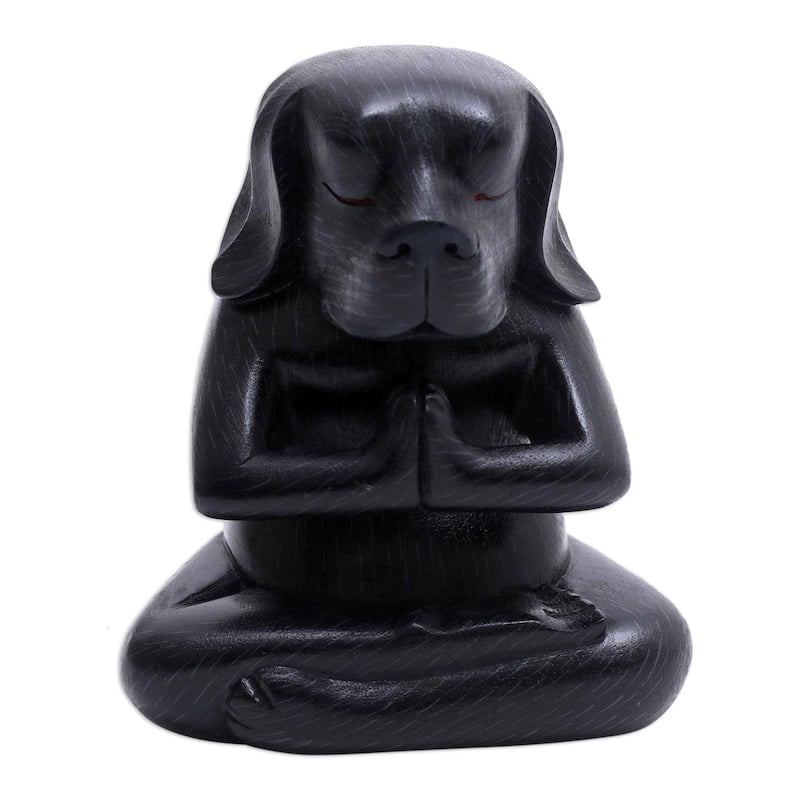 Novica Handmade Black Yoga Beagle Wood Statuette