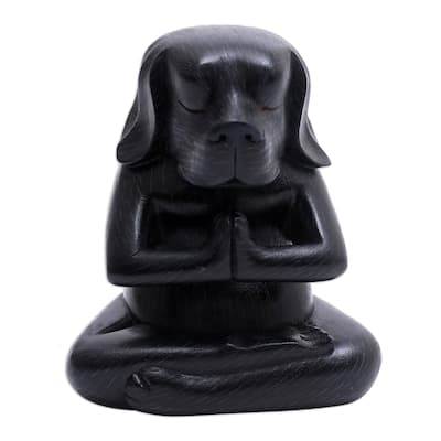 Novica Handmade Black Yoga Beagle Wood Statuette