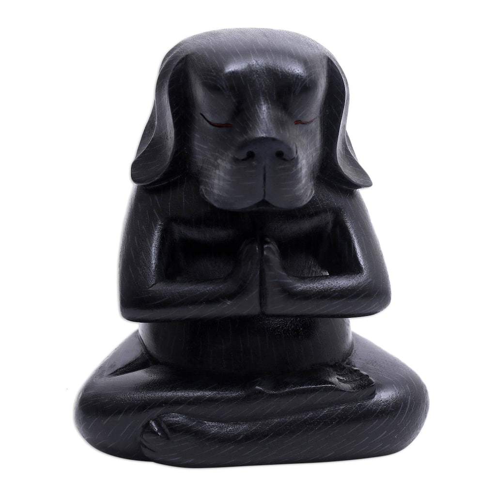 Novica Handmade Black Yoga Beagle Wood Statuette