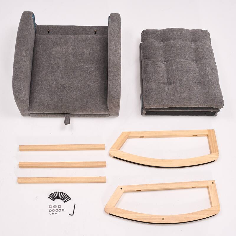 Gray Modern 26.77" High Back Upholstered Rocking Chair with Footrest and Rubber Wood Legs