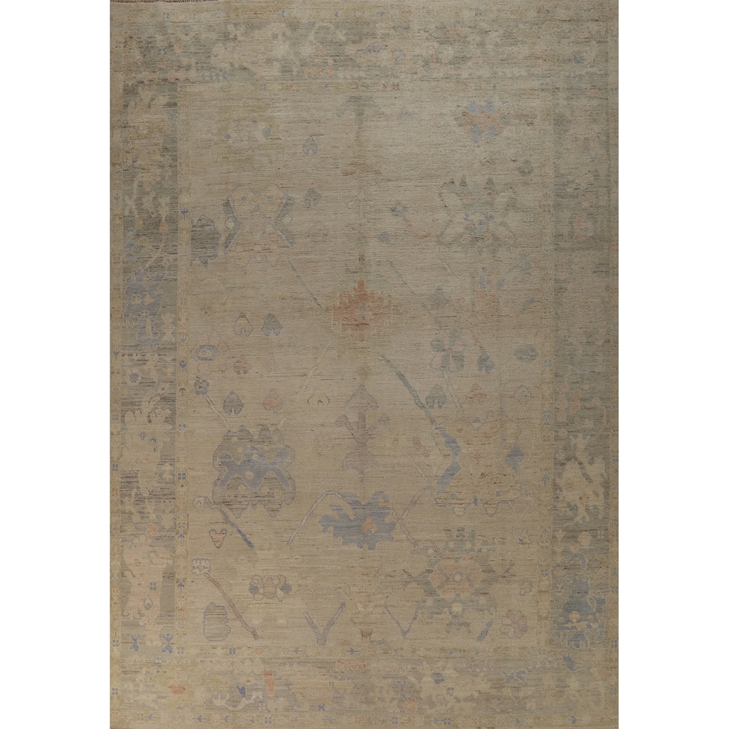 Floral Vegetable Dye Oushak Turkish Ug Handmade Wool Carpet - 8'10"x 12'0"