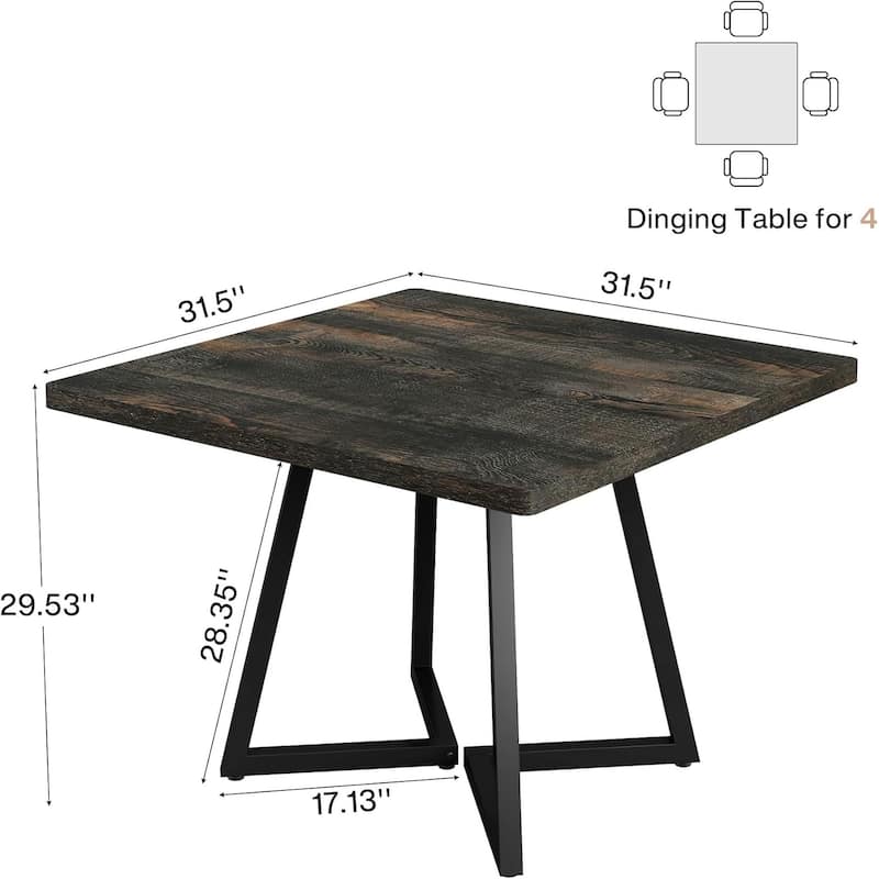 31.5 Inches Industrial Square Dinner Table with Metal Base for Dining Room, Small Space, Apartment