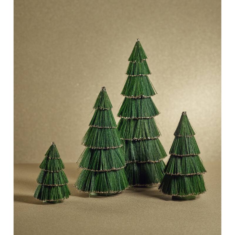 Green Tiger Grass Decorative Tree w/ Gold Glitter Trim, 15"