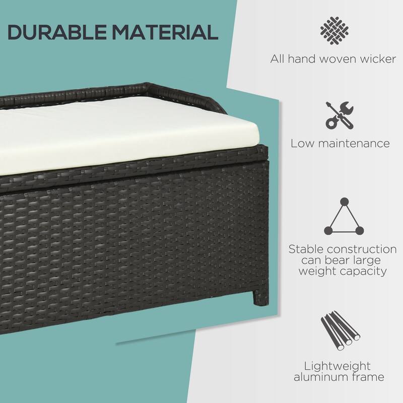 Outdoor Wicker Storage Bench Deck Box Pool Container Storage Box with Interior Waterproof Bag 2 Side Handles and Cushion