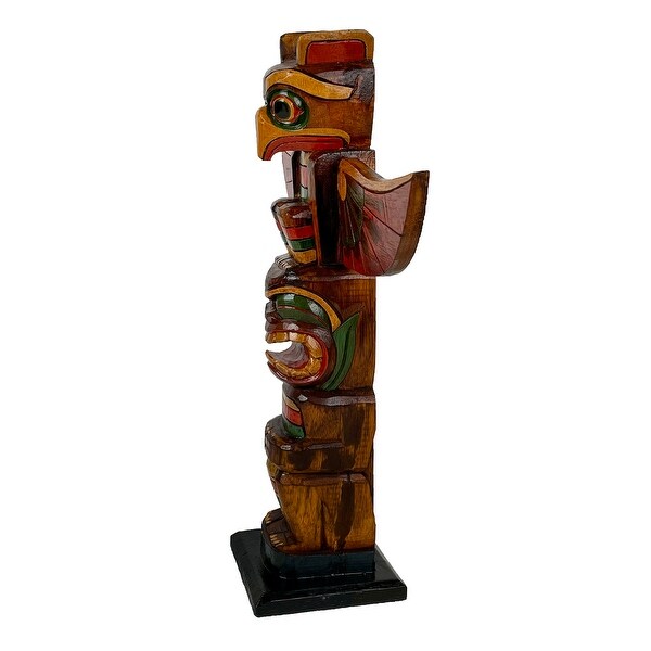 20 Inch Tall Northwest Coast Style Wooden Totem Pole Dark Brown