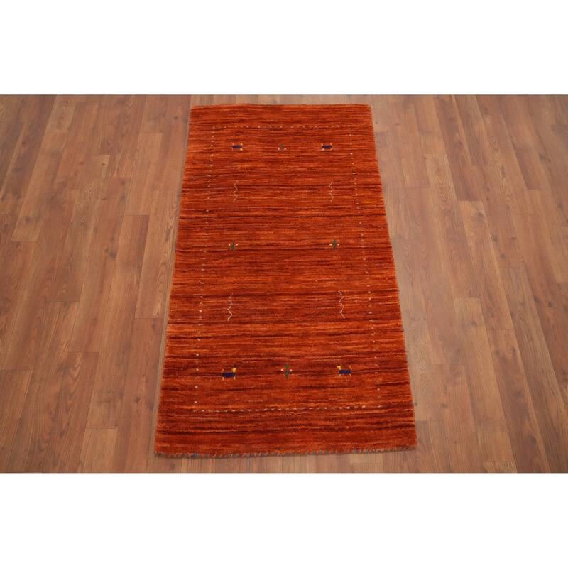 Hand Knotted Oriental 100% Wool Carpet Tribal Animal Pictorial Oranges & Rust Gabbeh Area Rug - 4' 0'' X 2' 2''