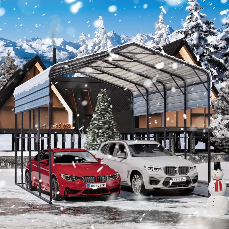 EROMMY Metal Carport, Car Canopy and Shelter, Gray - 14' x 20'