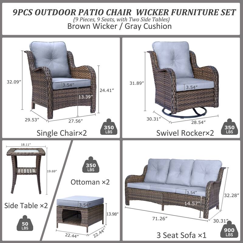 High Back Wicker Outdoor Patio Conversation Sets with Swivel Chairs