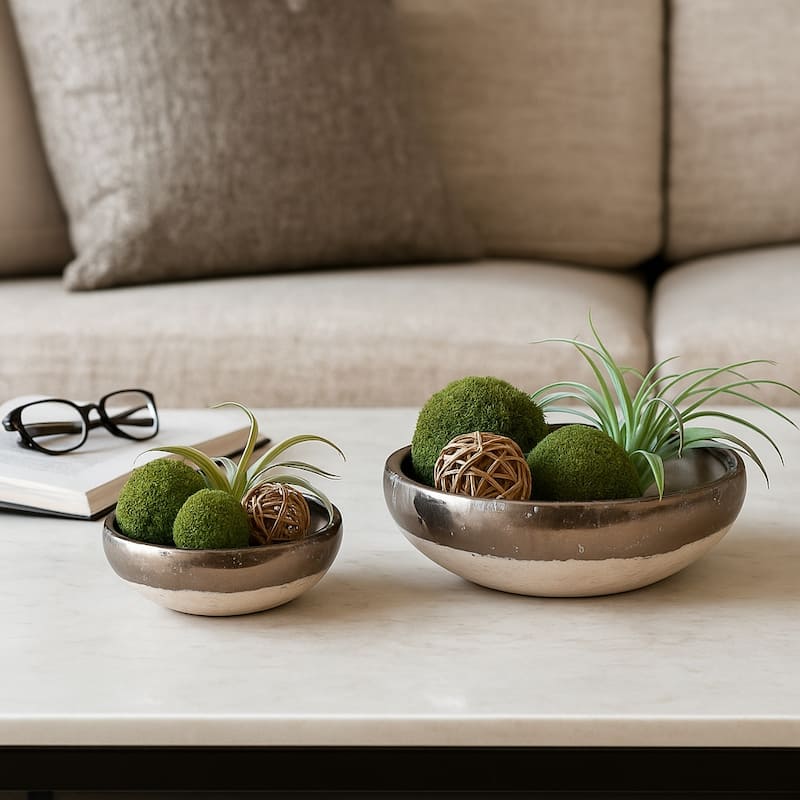 Decorative Round Terracotta Accent Bowl - Set of 2 - 15", 12", Gray