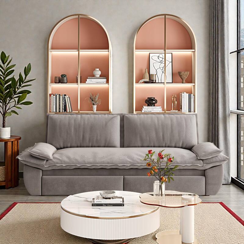 73.2" Pull Out Sofa Bed, 3-in-1 Convertible Queen Sleeper Sofa, Velvet Loveseat Couch for Living Room Bedroom