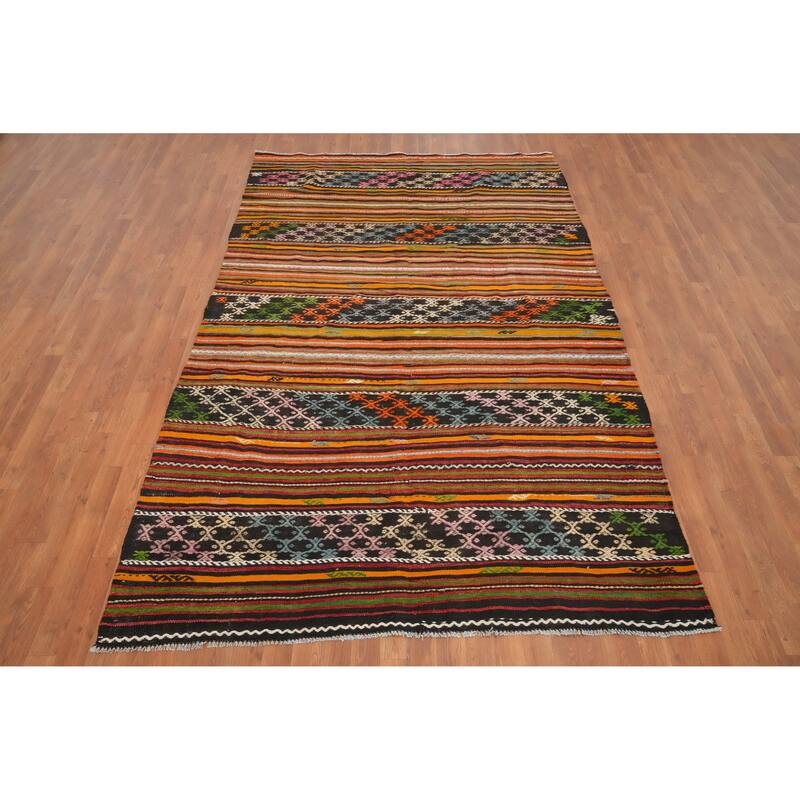 Hand Woven Oriental 100% Wool Carpet Southwestern Tribal Multi-Colored Kilim Area Rug - 9' 4'' X 6' 0''