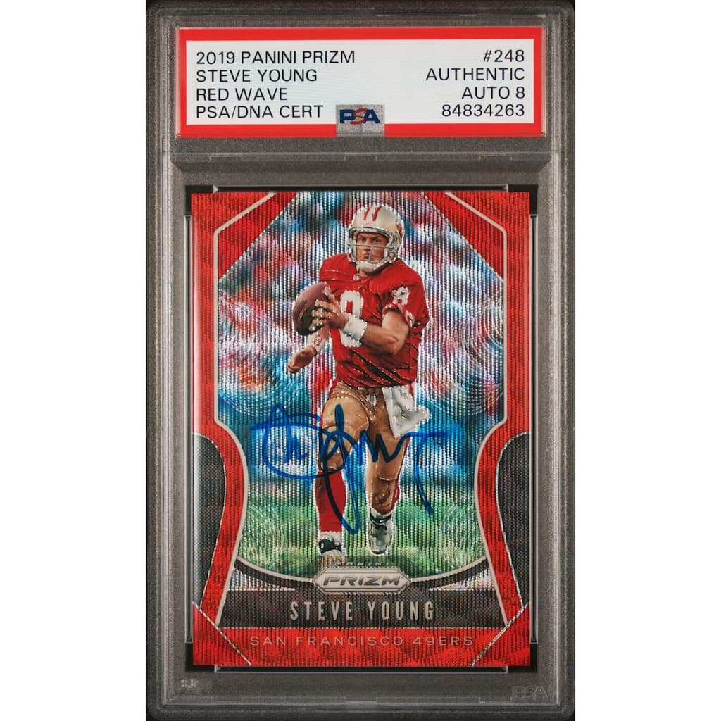 Steve Young 2019 Panini Prizm Red Wave Signed Card 248 Auto Graded PSA 8 106/149 - 8'6" x 11'6"
