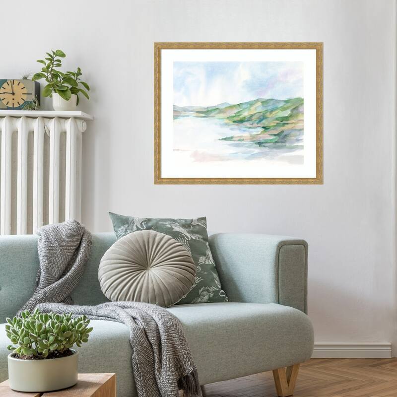 Pastel Seaside No. 2 by Ethan Harper Wood Framed Wall Art Print - Mila Dark Gold